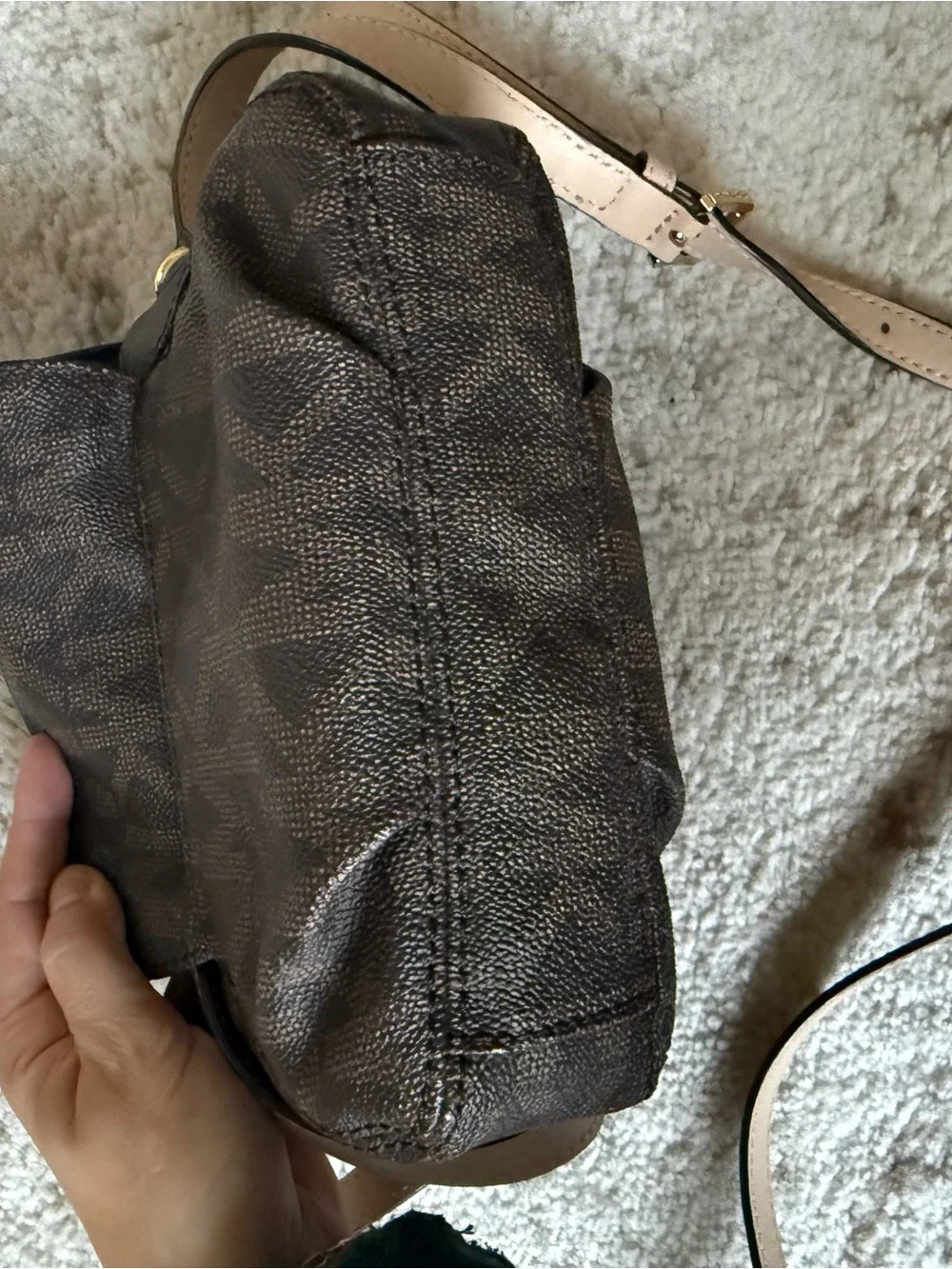 Michael Kors Dark Brown Logo Crossbody with Nude Strap